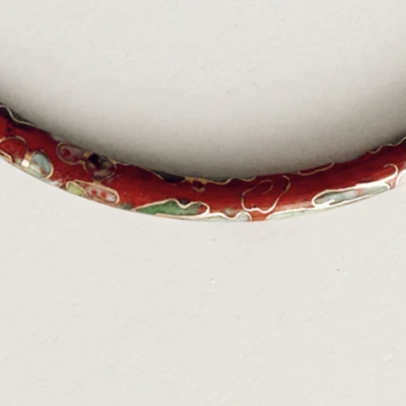 Vintage Chinese Cloisonne Burnt Orange Red Floral Bangle Bracelet 4mm 2.… - Picture 2 of 7